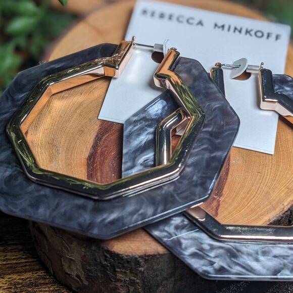 NWT Rebecca Minkoff Octagon Resin Hoop Earrings True Multi Women's Size OS - Picture 4 of 6